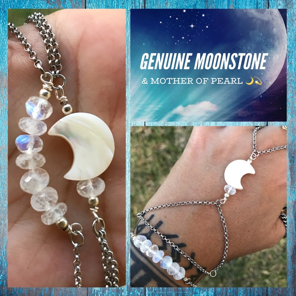 Genuine moonstone mother of pearl moon bracelet